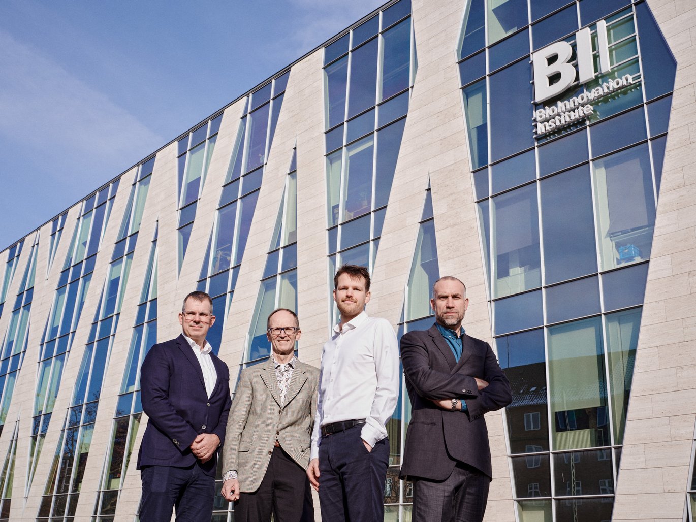 From the left: Claus Elsborg Olesen, Poul Henning Jensen, Lasse Reimer and William Dalby-Brown.  Credit: BioInnovation Institute/Esben Zøllner Olesen 